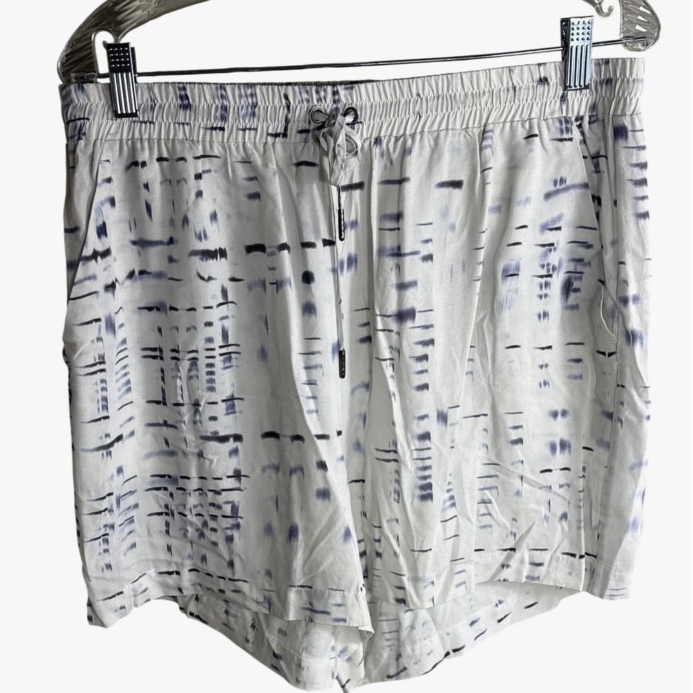 Nique Womens Blue White Abstract Tie Dye Rayon Drawstring Shorts Size Medium